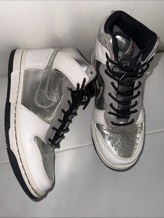Nike Shoes - Metallic Nike High Chrome Silver & White High Top Sneakers size 7